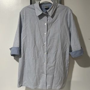 Allison Daley button down striped shirt. 3/4 sleeve.